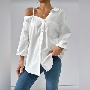 Shein Off Shoulder Button Up Blouse